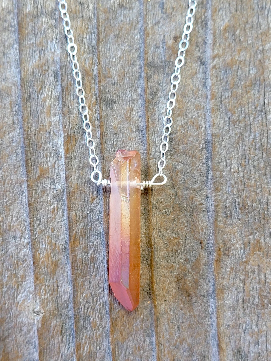 Buy π― A Blonde and Her Bag Jewelry π© women Single Raw Peach Quartz Crystal Pendant Necklace in Silver 𧨠- Image 3