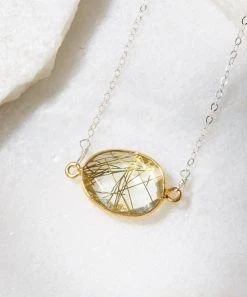 Wholesale 🤩 A Blonde and Her Bag Jewelry 👩 women Mrs. Parker Simple Chain Necklace in Golden Rutilated Quartz ⭐