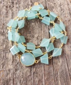 Cheapest ๐ A Blonde and Her Bag Jewelry ๐ฉ women Hana Wrap Bracelet/Necklace in Chalcedony - Chunky Stone โจ