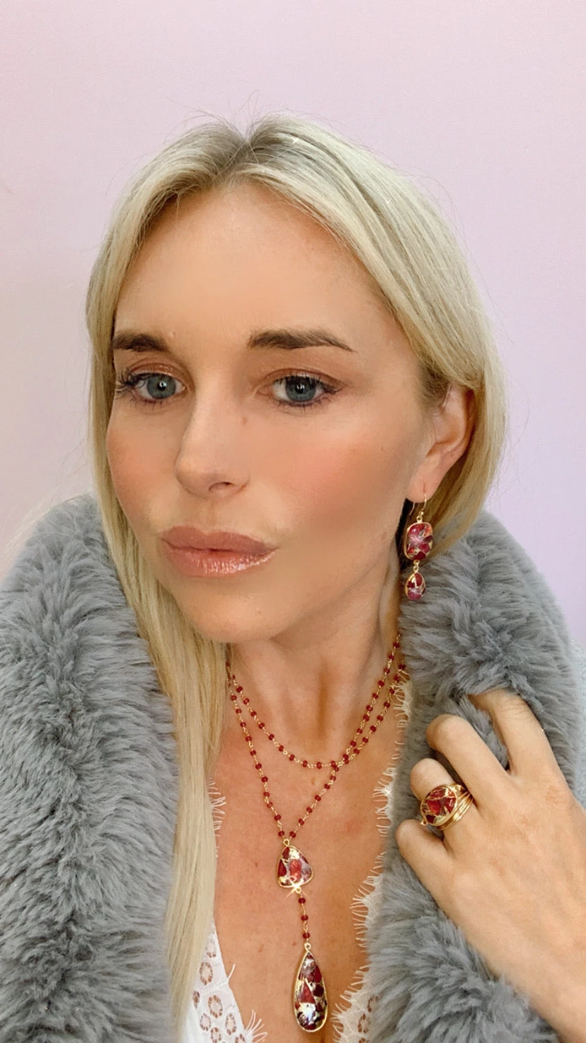 Buy π A Blonde and Her Bag Jewelry π© women Double Diana Denmark Necklace in Ruby with Red Mojave Copper Turquoise Drop βοΈ - Image 3