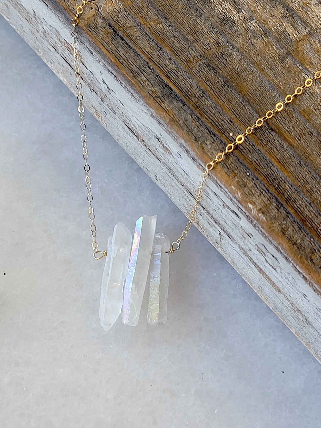New ❤️ A Blonde and Her Bag Jewelry 👩 women Three Raw Rainbow Quartz Crystal Pendant Necklace in Gold 🔔 - Image 2