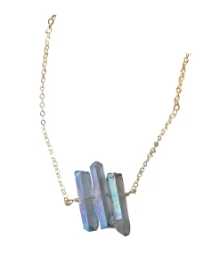 Best Pirce 🔥 A Blonde and Her Bag Jewelry 👩 women Three Raw Mystic Grey Quartz Crystal Pendant Necklace in Gold 🥰