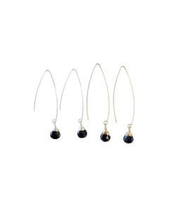 Promo 😉 A Blonde and Her Bag Jewelry 👩 women Jill Long Wire Drop Earring in Black Onyx 🧨