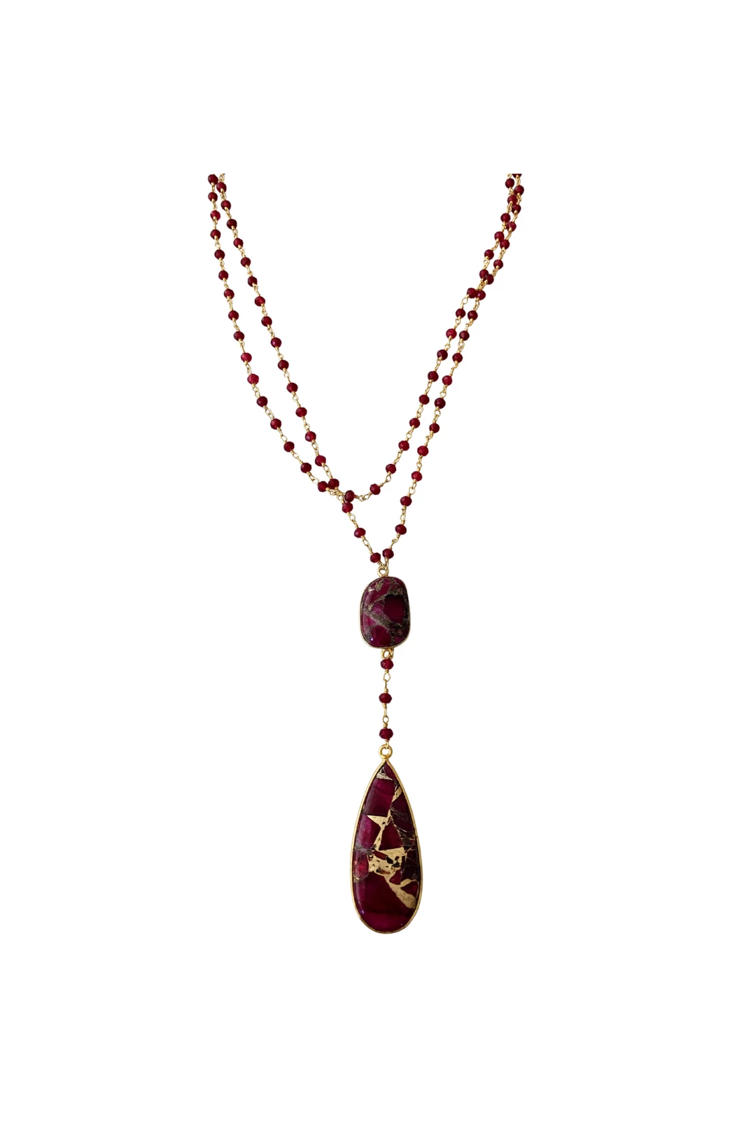 Buy π A Blonde and Her Bag Jewelry π© women Double Diana Denmark Necklace in Ruby with Red Mojave Copper Turquoise Drop βοΈ - Image 2