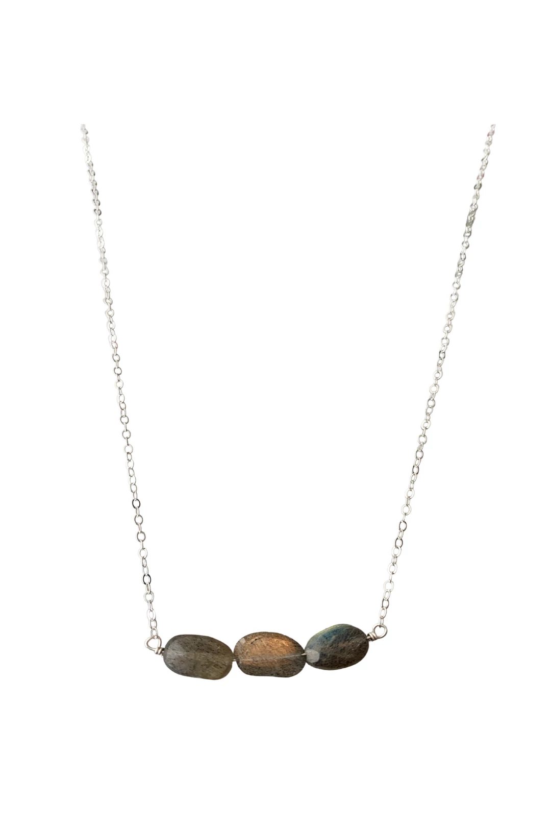 New ๐ A Blonde and Her Bag Jewelry ๐ฉ women Sterling Silver 3 Oval Stone Labradorite Bar Necklace ๐