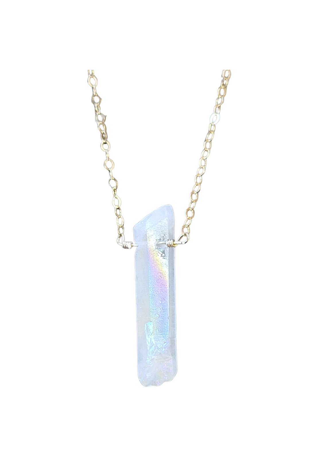 Best Pirce ✨ A Blonde and Her Bag Jewelry 👩 women Single Raw Rainbow Quartz Crystal Pendant Necklace in Gold 🛒