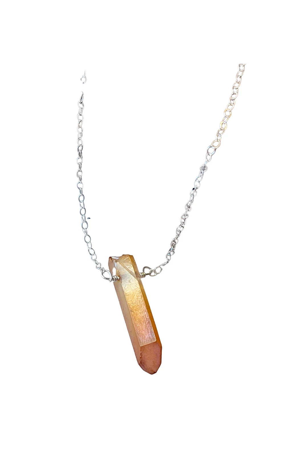 Buy π― A Blonde and Her Bag Jewelry π© women Single Raw Peach Quartz Crystal Pendant Necklace in Silver π§¨