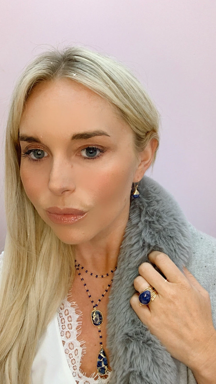 Buy β A Blonde and Her Bag Jewelry π© women Double Diana Denmark Necklace in Sapphire with Blue Mojave Copper Turquoise Drop π - Image 3