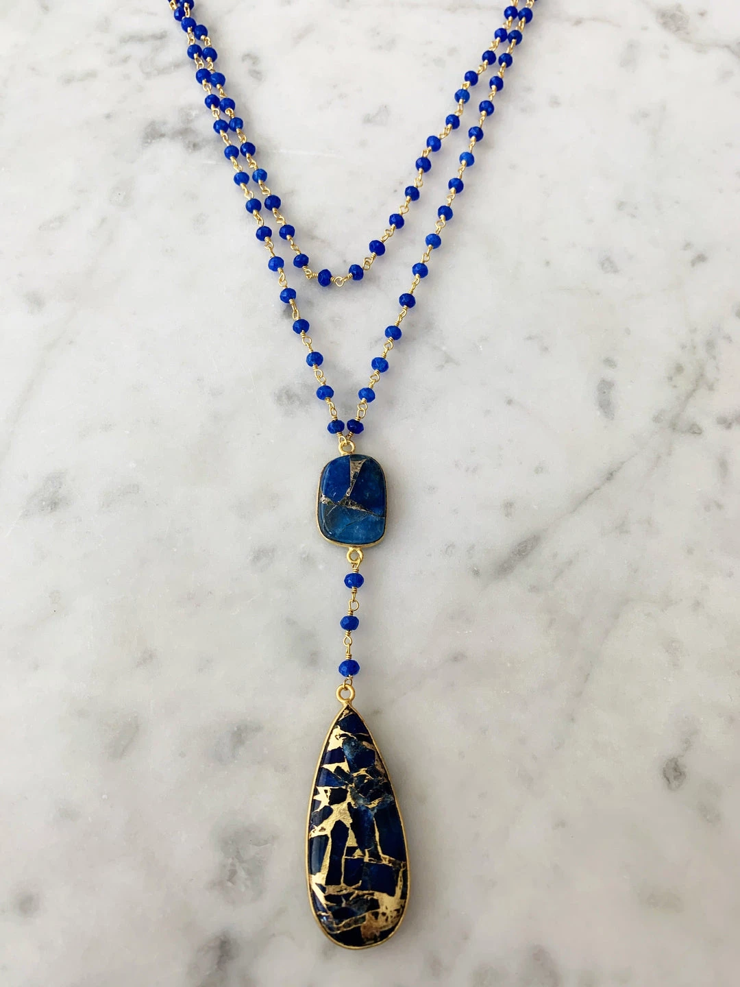 Buy β A Blonde and Her Bag Jewelry π© women Double Diana Denmark Necklace in Sapphire with Blue Mojave Copper Turquoise Drop π