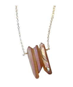 Best deal ❤️ A Blonde and Her Bag Jewelry 👩 women Three Raw Peach Quartz Crystal Pendant Necklace in Gold 🌟