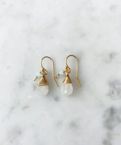 Best Sale ⭐ A Blonde and Her Bag Jewelry 👩 women Jill Short Drop Earring in Rainbow Moonstone with Chalcedony Drop 🔥