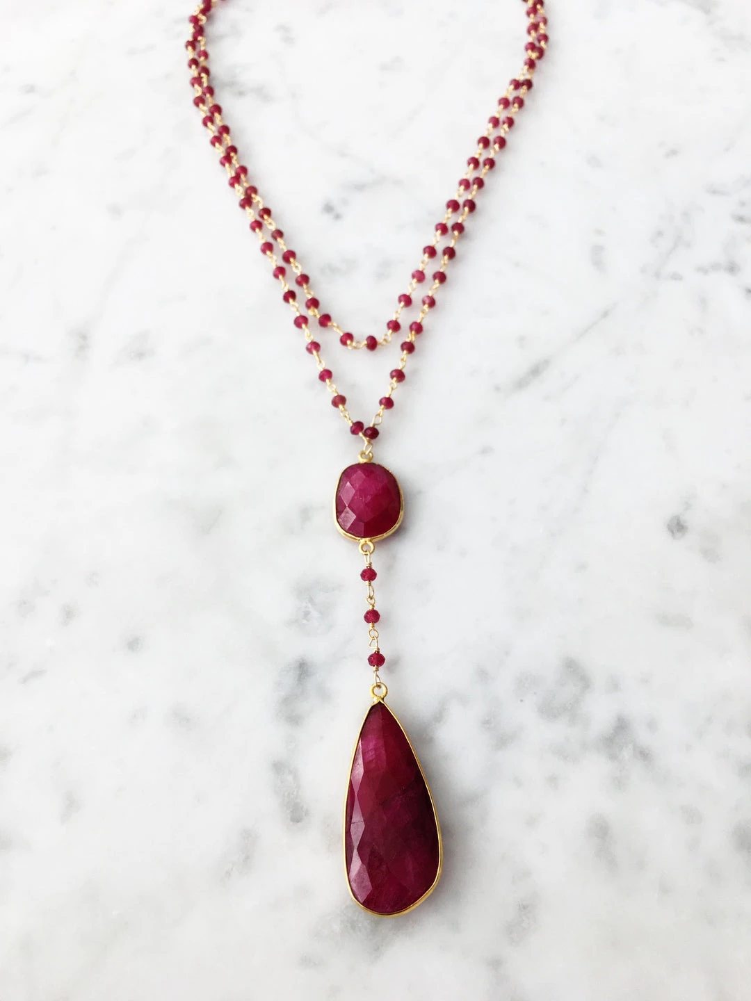 Best Pirce β A Blonde and Her Bag Jewelry π© women Double Diana Denmark Necklace in Ruby with Ruby Drop π
