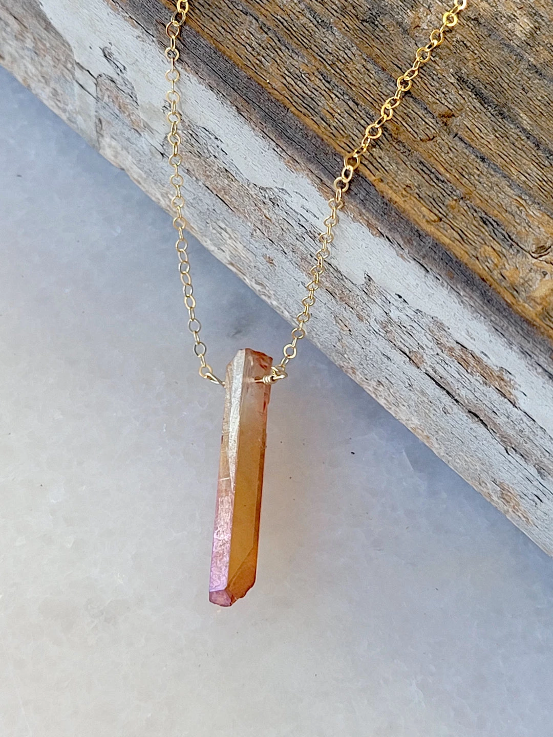 Deals β¨ A Blonde and Her Bag Jewelry π© women Single Raw Peach Quartz Crystal Pendant Necklace in Gold β€οΈ - Image 2