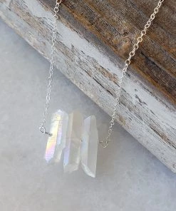 Wholesale 😍 A Blonde and Her Bag Jewelry 👩 women Three Raw Rainbow Quartz Crystal Pendant Necklace in Silver 😀