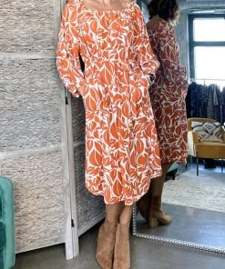 Best deal ๐ฏ Traffic People ๐ฉ women Biddy Belted Wide Neck ๐ Dress in Leaf Print ๐