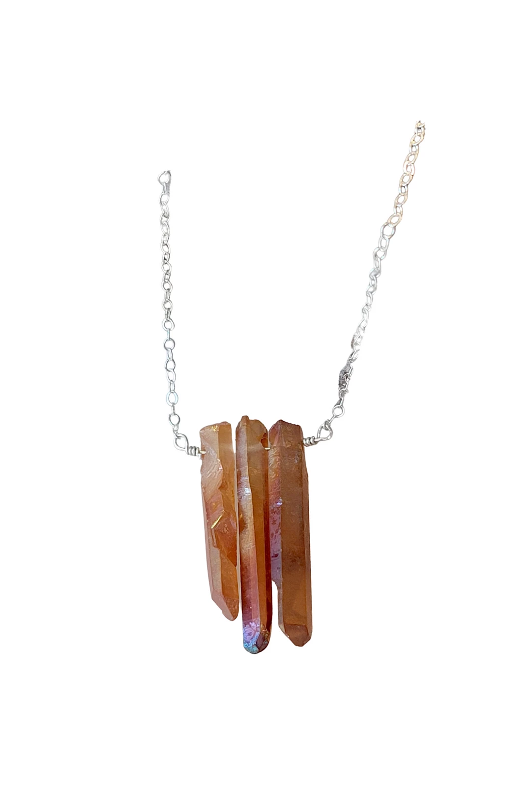 New π A Blonde and Her Bag Jewelry π© women Three Raw Peach Quartz Crystal Pendant Necklace in Silver π