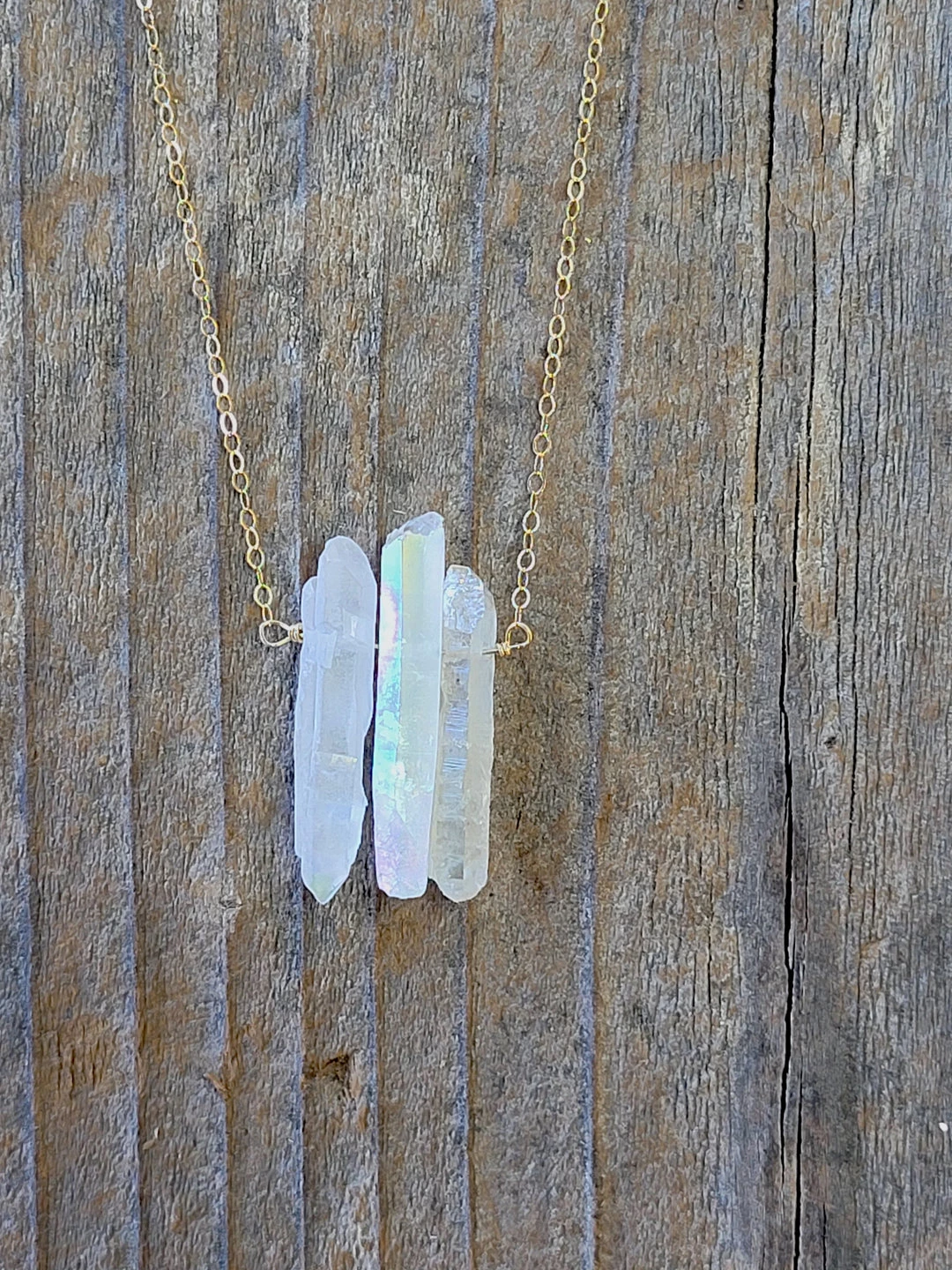 New ❤️ A Blonde and Her Bag Jewelry 👩 women Three Raw Rainbow Quartz Crystal Pendant Necklace in Gold 🔔 - Image 3