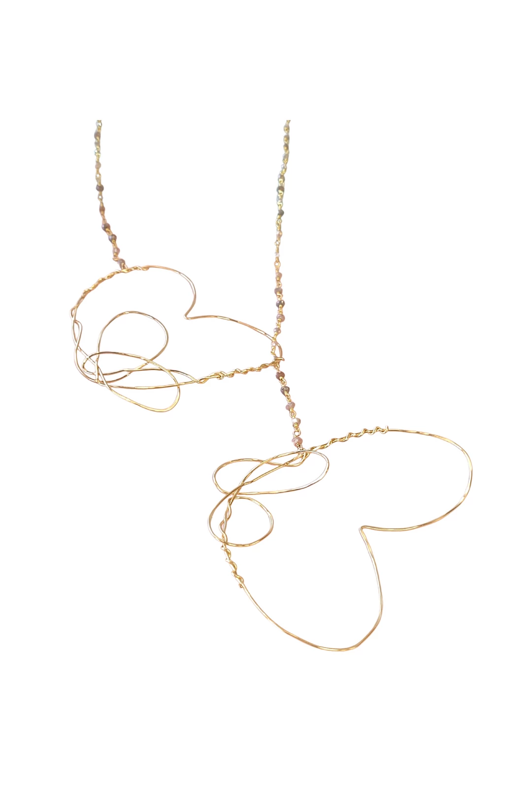 Hot Sale ๐ A Blonde and Her Bag Jewelry ๐ฉ women Lariat Necklace in Peach Moonstone with Gold Hearts โญ