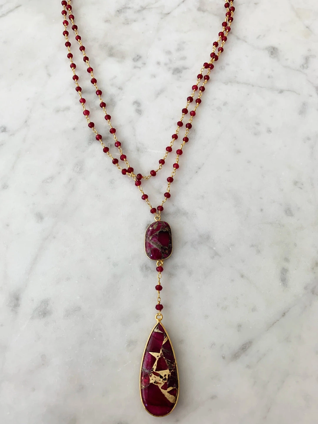 Buy π A Blonde and Her Bag Jewelry π© women Double Diana Denmark Necklace in Ruby with Red Mojave Copper Turquoise Drop βοΈ