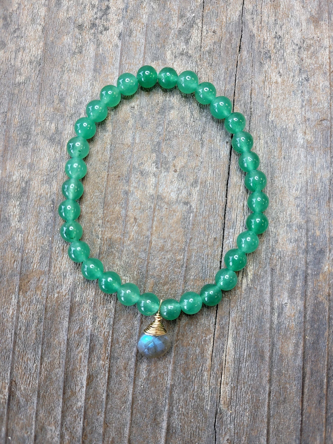 Wholesale β€οΈ A Blonde and Her Bag Jewelry π© women Avanturine Stretch Bracelet with Hand-Wrapped Labradorite in Gold π - Image 2