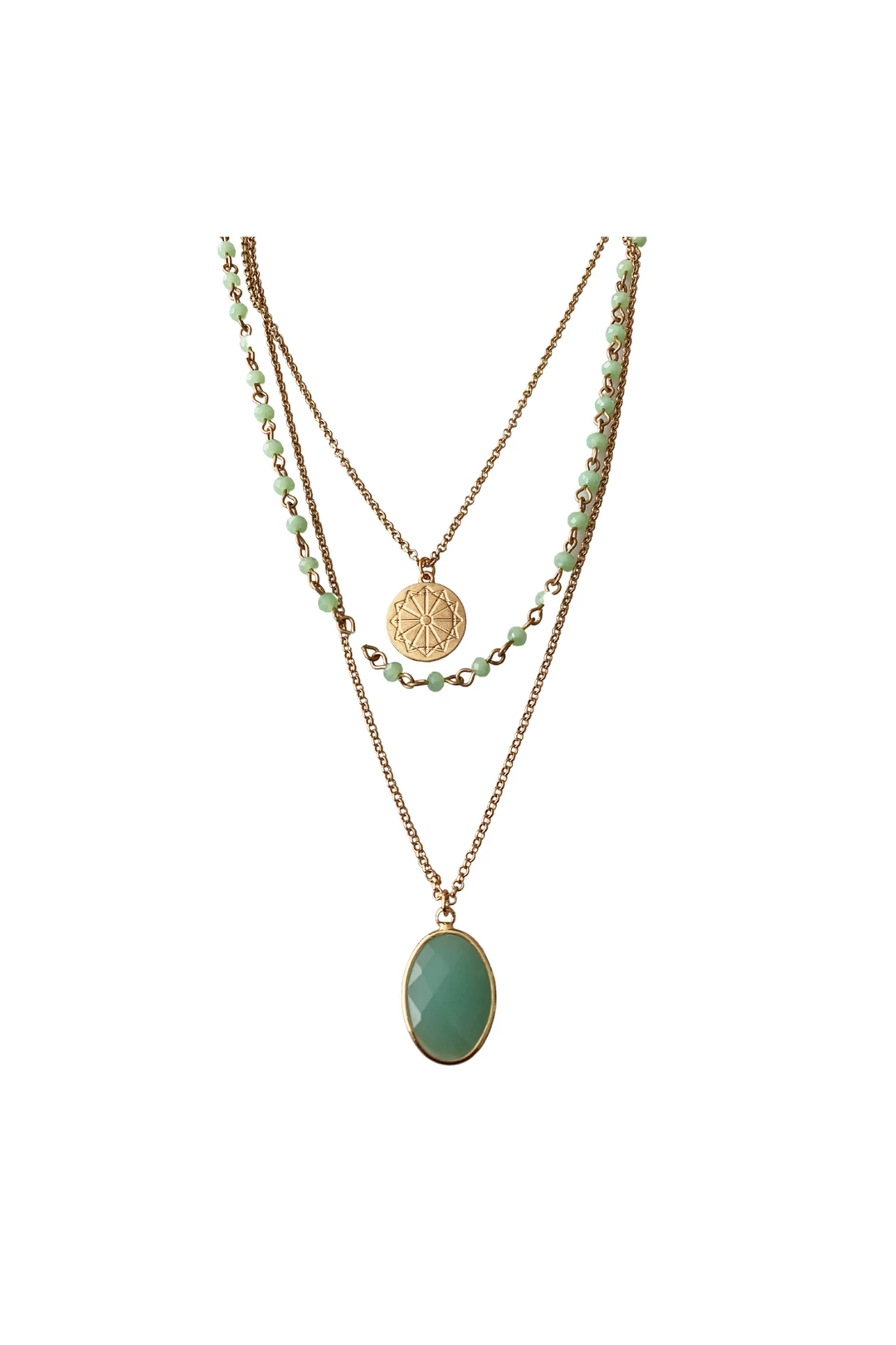 Best Pirce ๐ A Blonde and Her Bag Jewelry ๐ฉ women Gold-Plated & Green Chalcedony Facet Stone Multi-Layered Pendant Necklace ๐ - Image 2