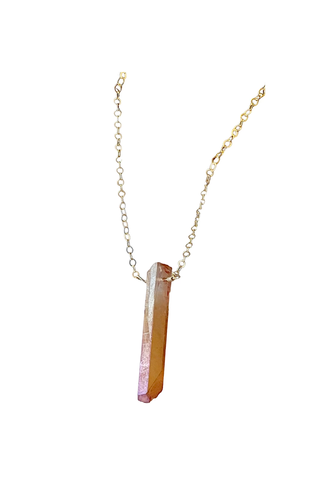 Deals β¨ A Blonde and Her Bag Jewelry π© women Single Raw Peach Quartz Crystal Pendant Necklace in Gold β€οΈ