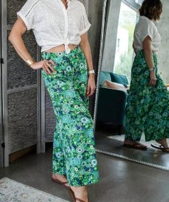 Buy 🔔 Traffic People 👩 women Anemone Wide Leg Trouser in Green/Blue 🌟