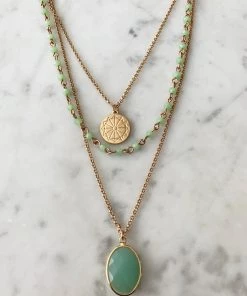 Best Pirce 🎉 A Blonde and Her Bag Jewelry 👩 women Gold-Plated & Green Chalcedony Facet Stone Multi-Layered Pendant Necklace 👍